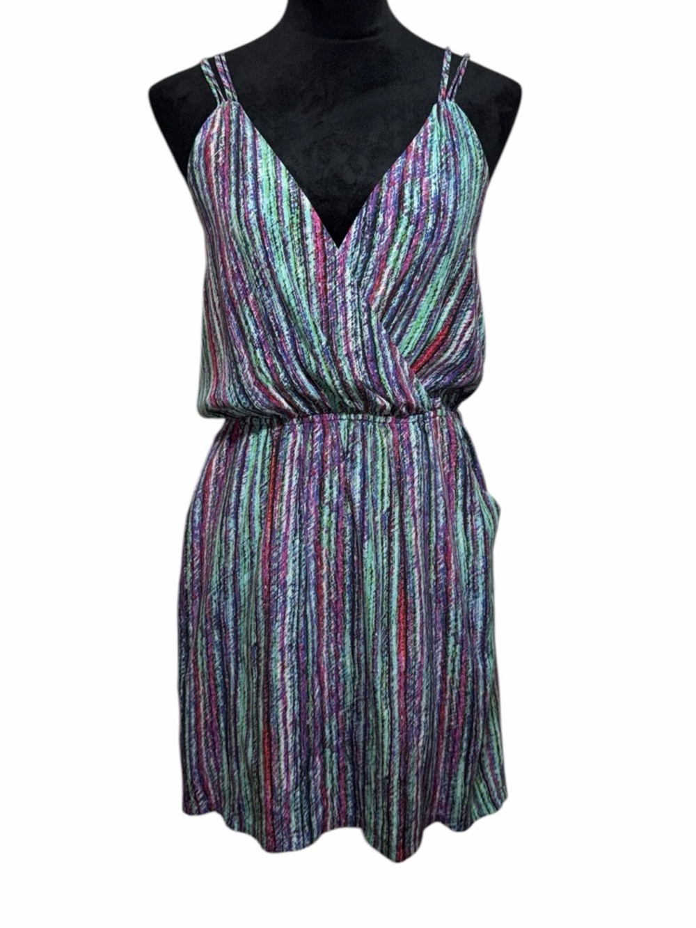 charlie jade Multi-Color Striped Sleeveless V-Neck Mini Dress